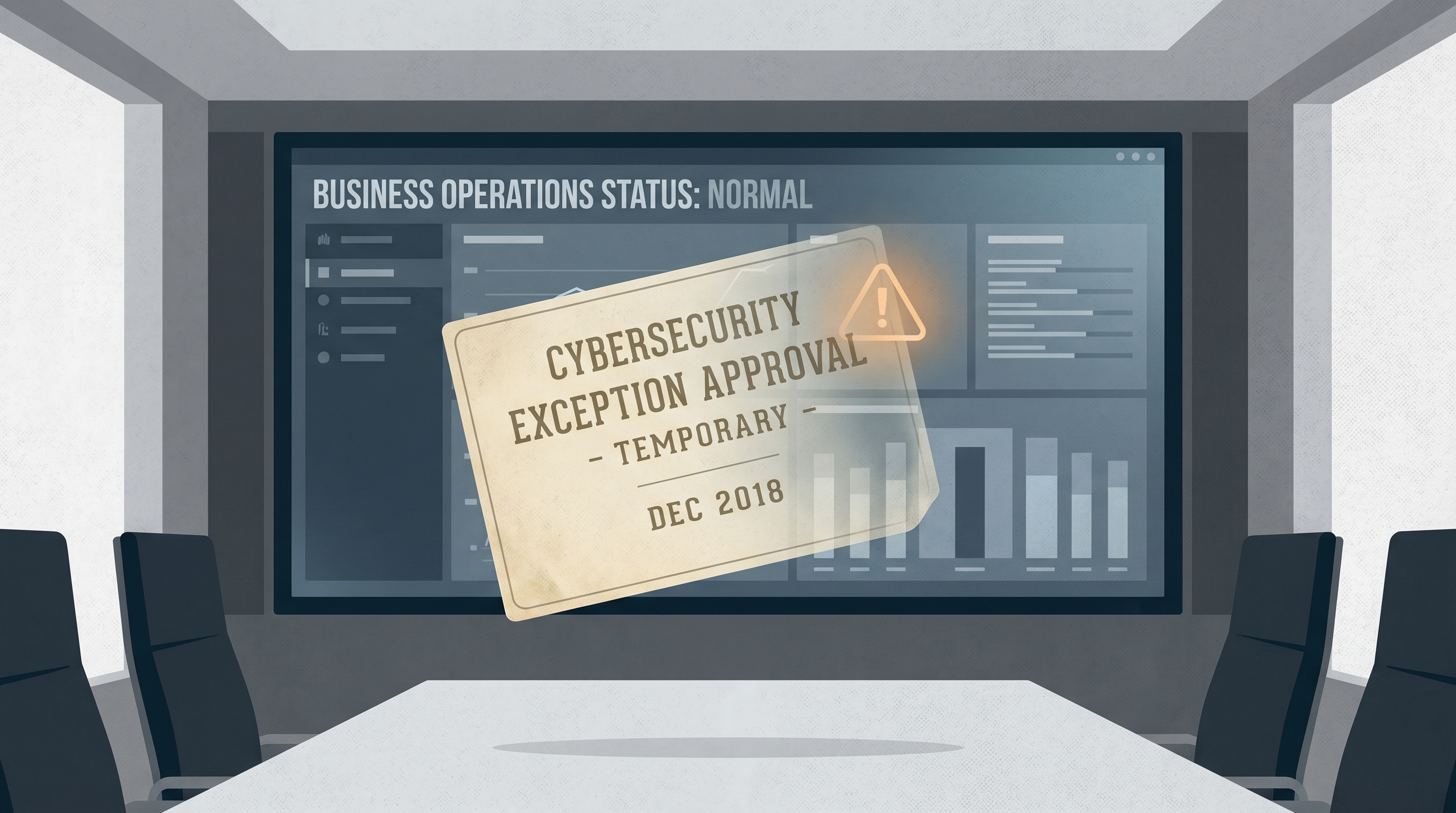 Editorial graphic for cybersecurity exceptions and expiration-date governance