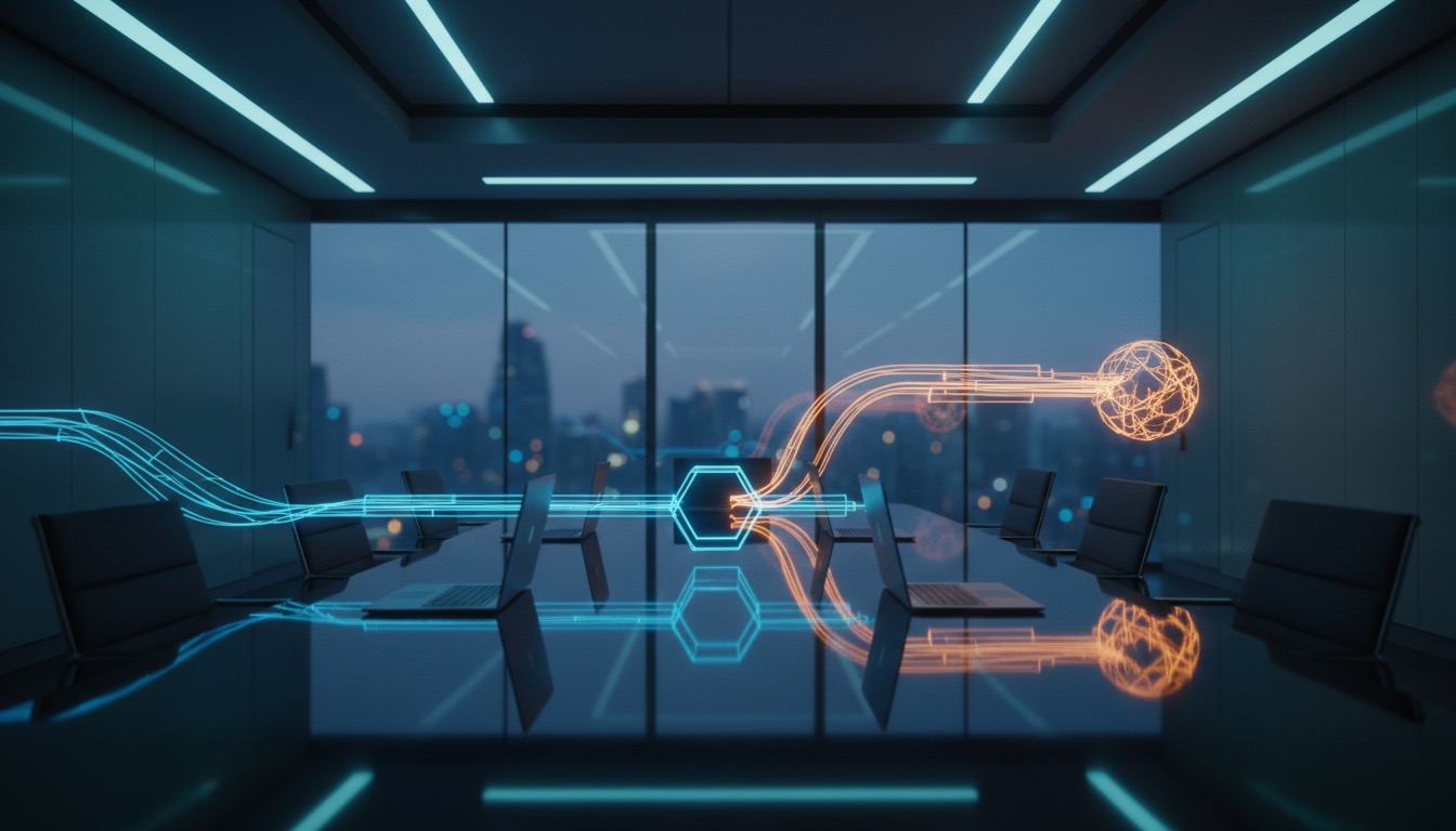 Editorial graphic representing shadow AI, data exposure, and governed innovation
