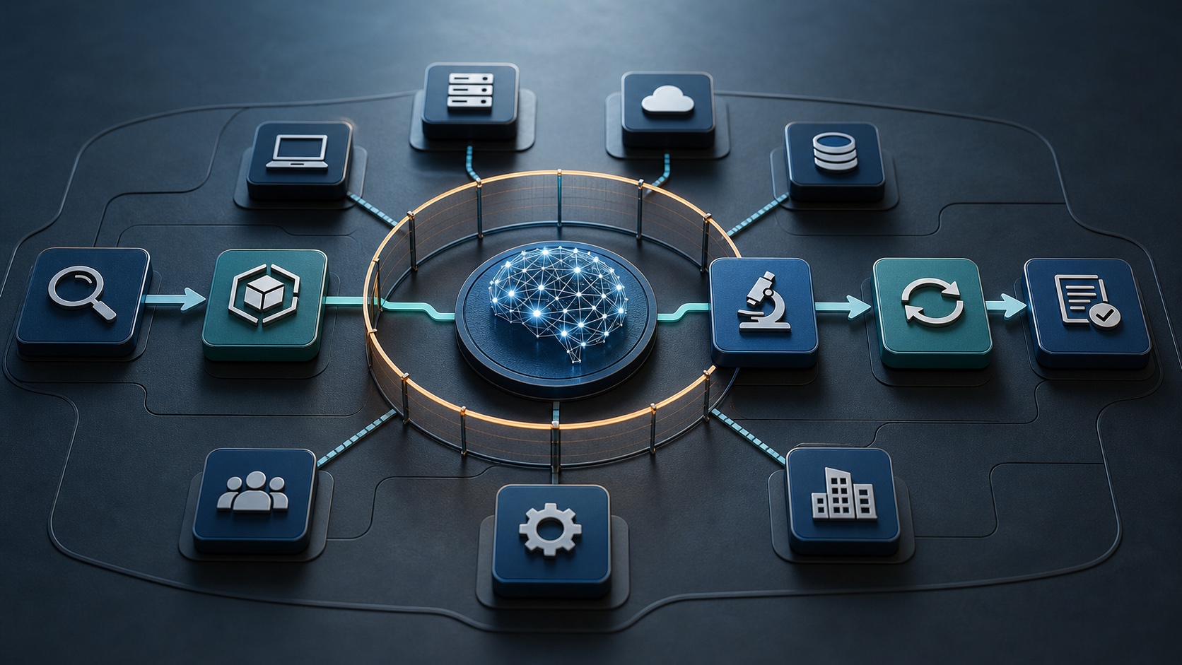 Editorial graphic representing an AI incident response playbook for SMBs with detection, containment, evidence preservation, recovery, communication, and tabletop testing steps.